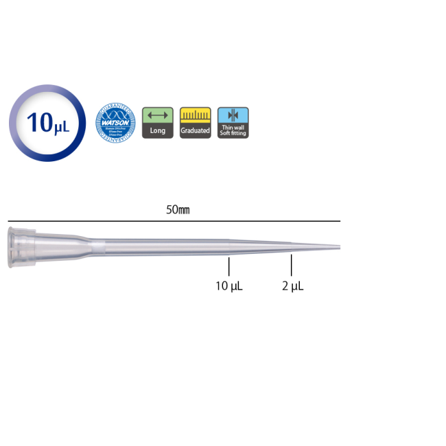 Đầu típ lọc 10uL loại dài,có chia vạch PP, tiệt trùng (96tip/hộp) code:1252P-207CS WATSON-Nhật chính hãng