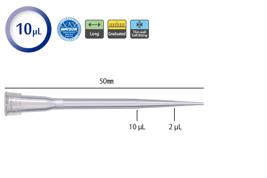 Đầu típ lọc 10uL loại dài,có chia vạch PP, tiệt trùng (96tip/hộp) code:1252P-207CS WATSON-Nhật chính hãng